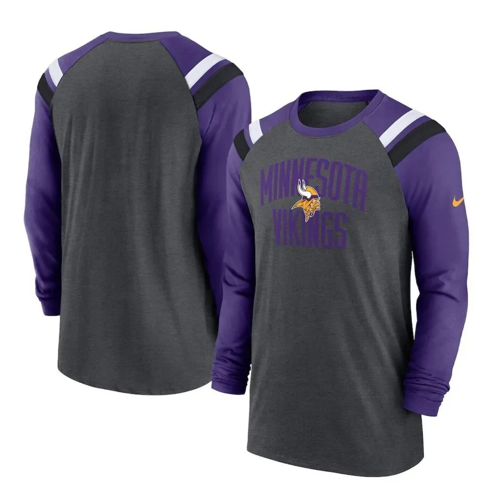 Minnesota Vikings Nike NFL Charcoal/Purple Long‎ Sleeve Raglan Shirt Men's Small